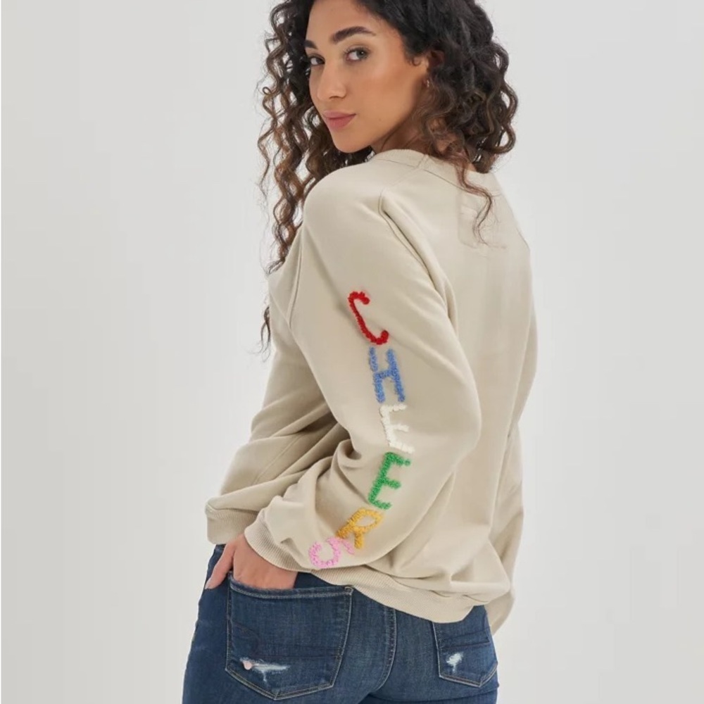 Aerie Pleated Sleeve Crew Sweatshirt “Oat” Size